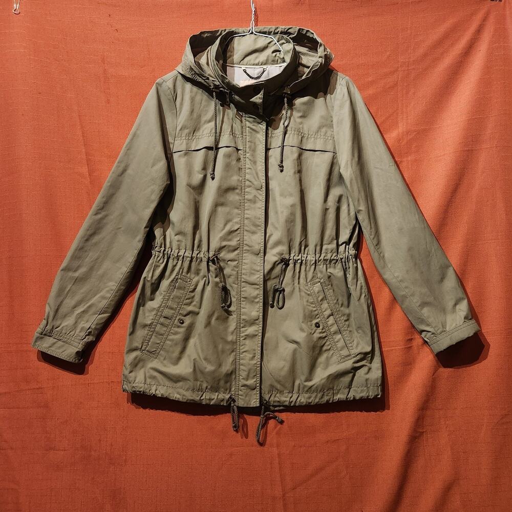 Green Banana Republic Women's Sz L Parka Packable Hood outdoors Raincoat